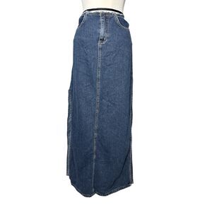 Bubblegum Y2K Denim Jean Maxi Skirt Sz 7/8 Grunge Punk Side Slits USA Made